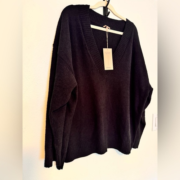 NEW Eberjey Recycled Boucle Boyfriend Oversized Sweater Size XL Black NWT - Picture 3 of 8